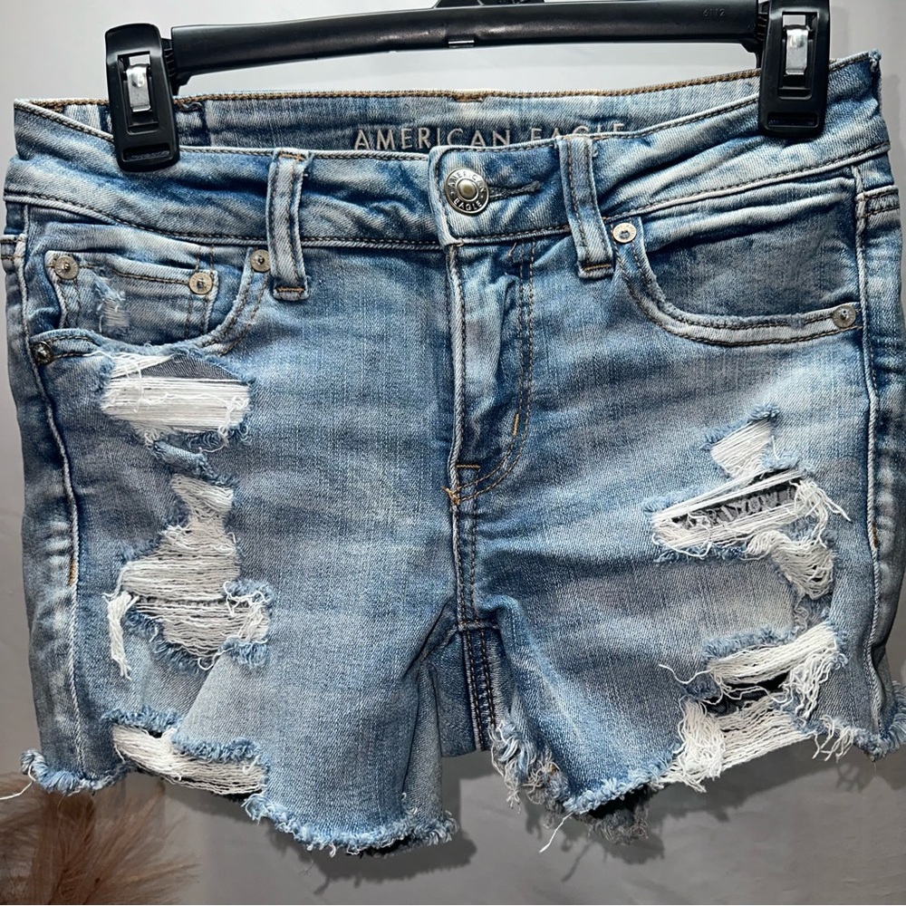 American Eagle Outfitters Women's Ripped Jean Shorts - Blue